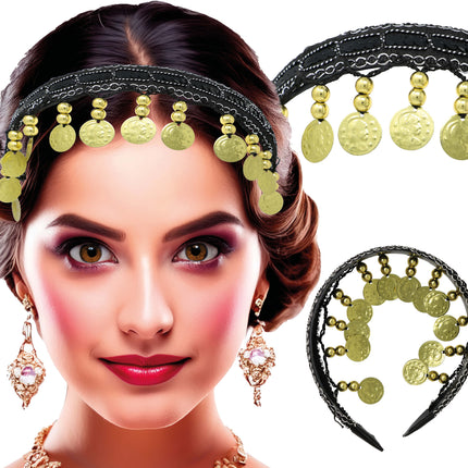 Headband whit gold coins black, adults