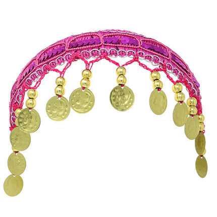 Headband whit gold coins fuchsia, adults