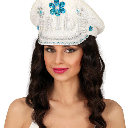 Bride captain hat with jewels feather, adults