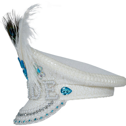 Bride captain hat with jewels feather, adults