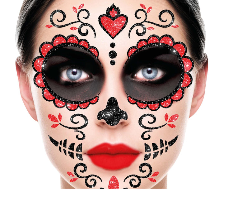 Dia De Los Muertos Gezicht Stickers Glitter 20cm