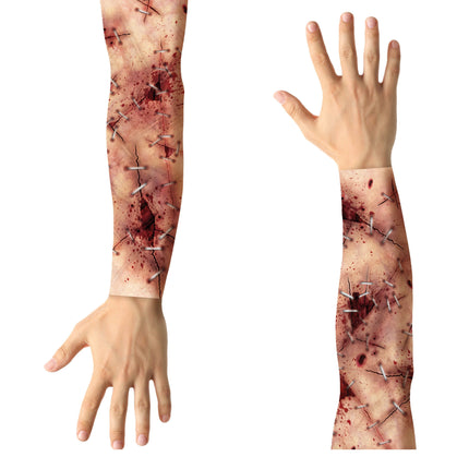 Halloween Nep Tattoosleeve Dichtgenaaide Wonden 2 delig