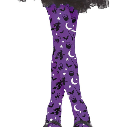 Paarse Halloween Legging Heksen Kind