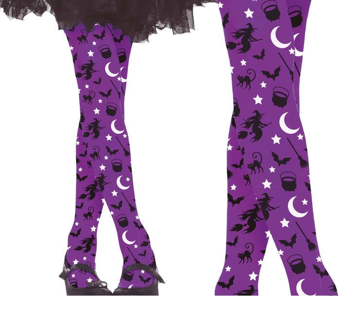 Paarse Halloween Legging Heksen Kind