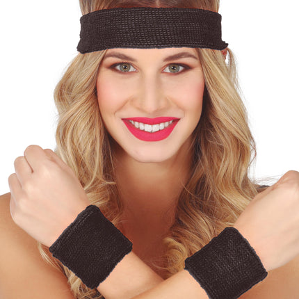 Set 2 wristbands and headband Black