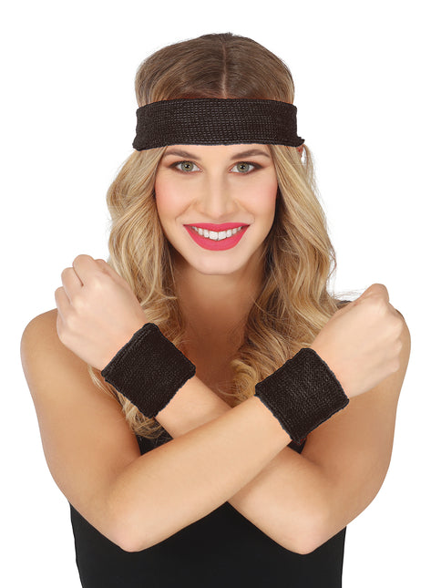 Set 2 wristbands and headband Black