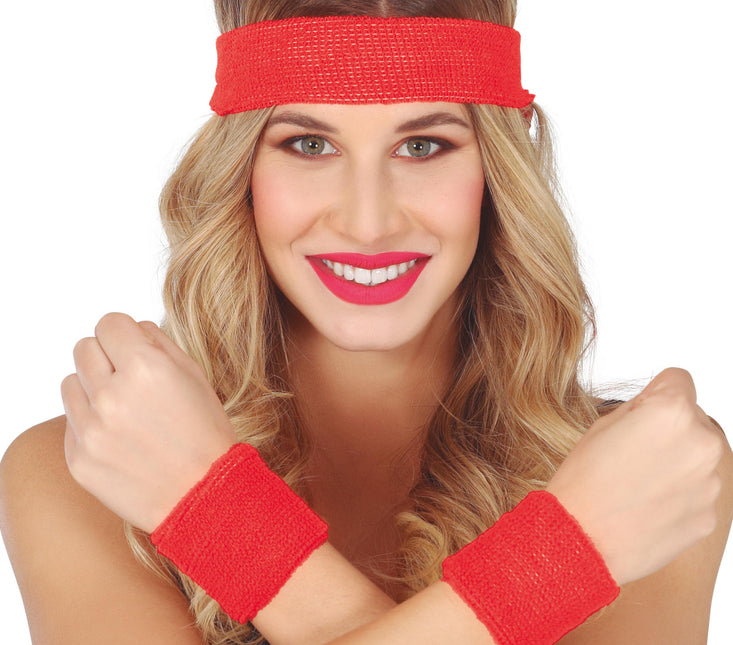 Set 2 wristbands and headband Red