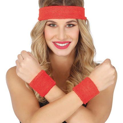 Set 2 wristbands and headband Red