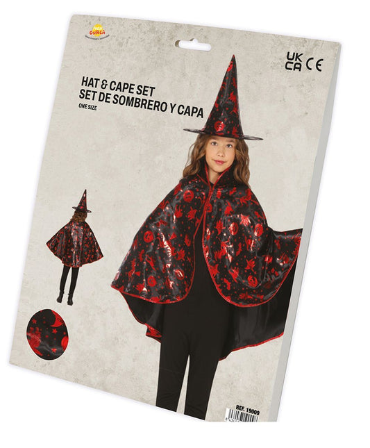 Halloween Verkleedset Zwart Rood Meisje Heks 2 delig