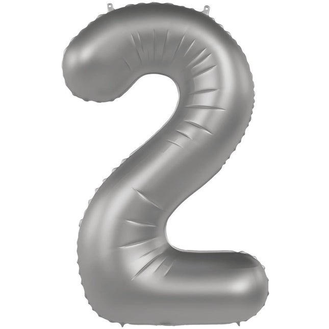 2 Jaar Cijfer Ballon Zilver 86cm - Partywinkel - 8714572104722