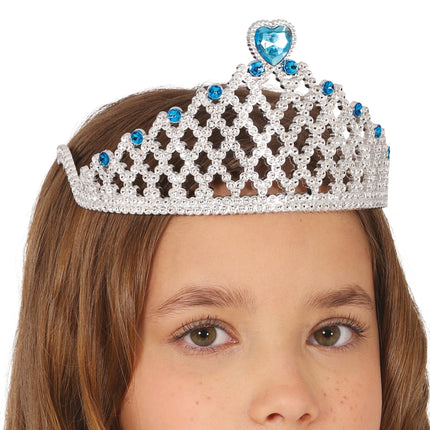 Ice princess silver tiara blue heart, children