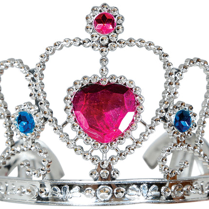 Silver tiara with pink heart, children