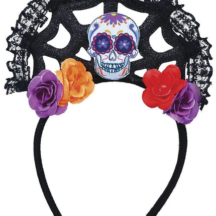 Dia De Los Muertos Haarband Bloemen En Doodshoofd