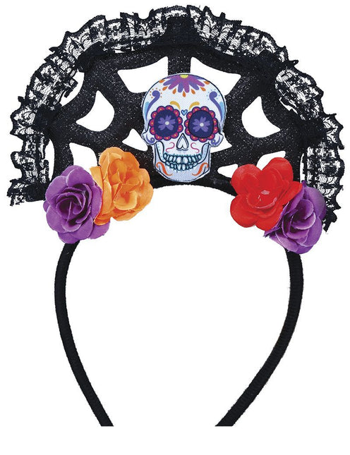 Dia De Los Muertos Haarband Bloemen En Doodshoofd