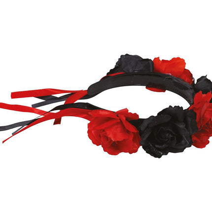 Halloween Haarband Bloemen Rood Zwart