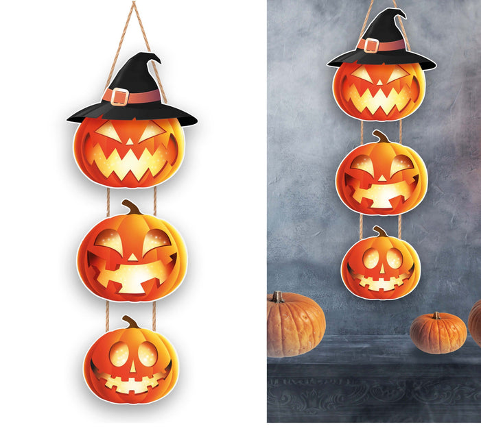 Halloween Hangdecoratie Pompoenen Bord 64cm