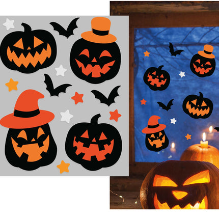 Halloween Raamsticker Pompoenen En Vleermuizen 14 delig