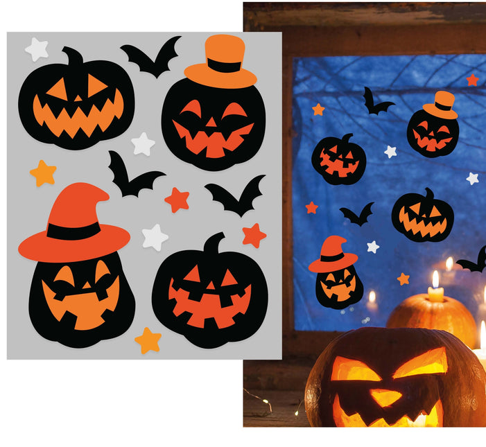 Halloween Raamsticker Pompoenen En Vleermuizen 14 delig