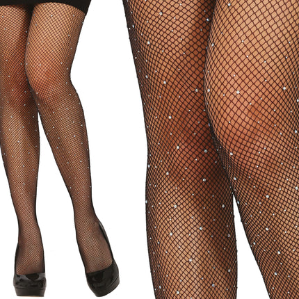 Tights small mesh with rhinestones Black