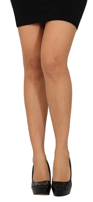 Tights small mesh with rhinestones Beige