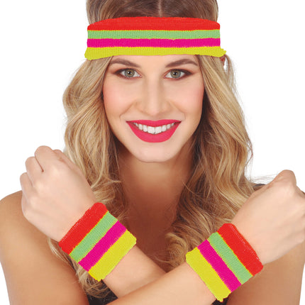 Set 2 wristbands and headband, multicolor