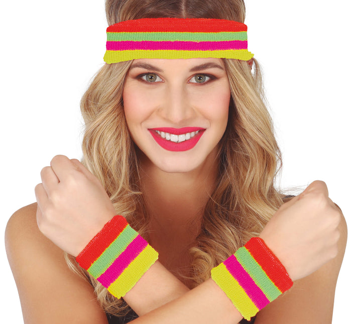 Set 2 wristbands and headband, multicolor