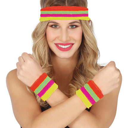 Set 2 wristbands and headband, multicolor