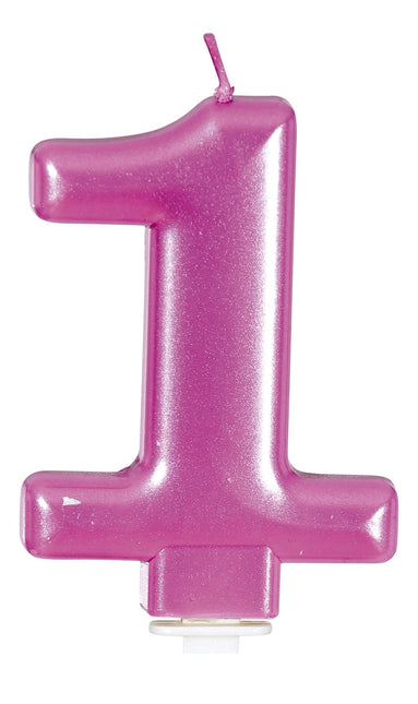 Roze Kaars 1 Jaar Metallic 8cm