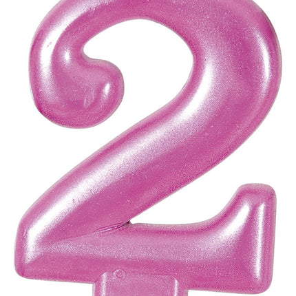 Roze Kaars 2 Jaar Metallic 8cm