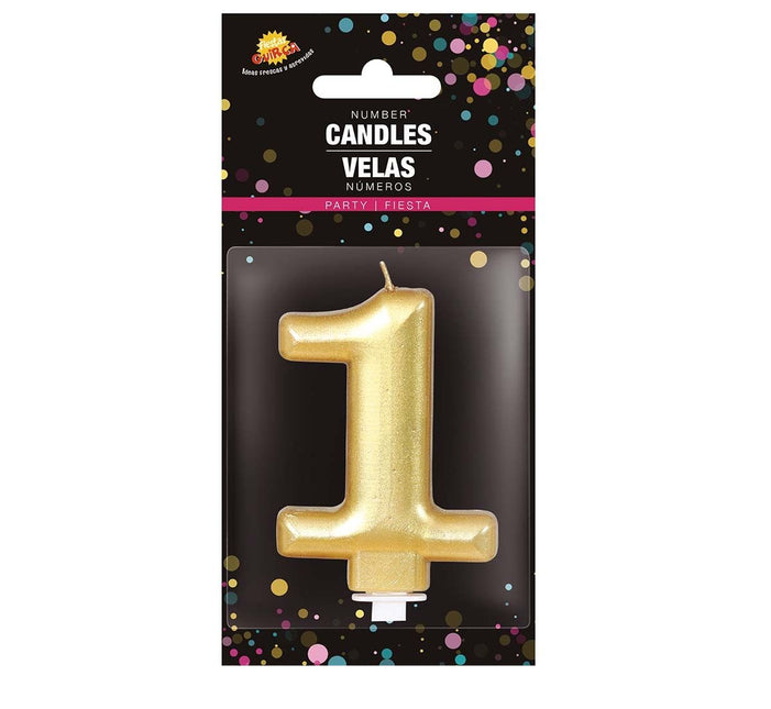 Gouden Kaars 1 Jaar Metallic 8cm