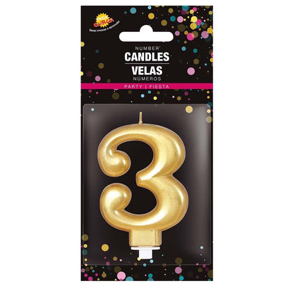 Gouden Kaars 3 Jaar Metallic 8cm