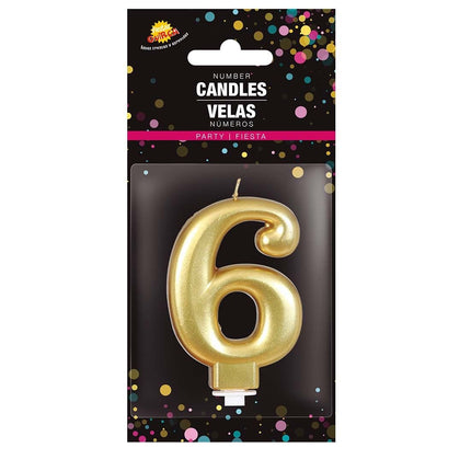 Gouden Kaars 6 Jaar Metallic 8cm