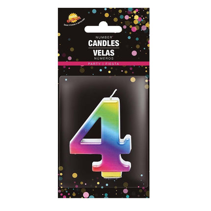 Regenboog Kaars 4 Jaar Metallic 8cm