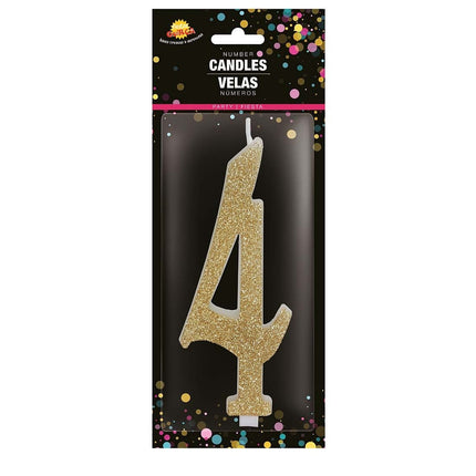 Gouden Kaars 4 Jaar Glitter 12,5cm