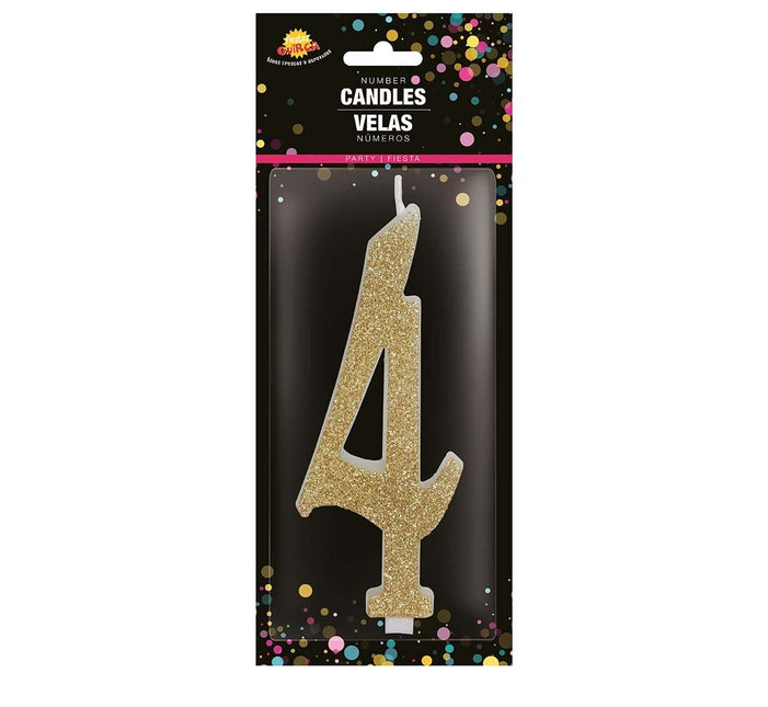 Gouden Kaars 4 Jaar Glitter 12,5cm