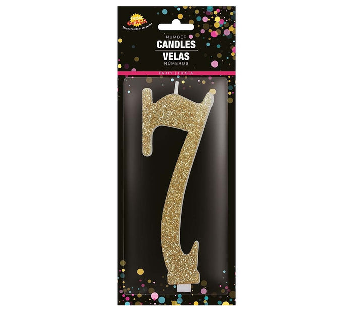 Gouden Kaars 7 Jaar Glitter 12,5cm