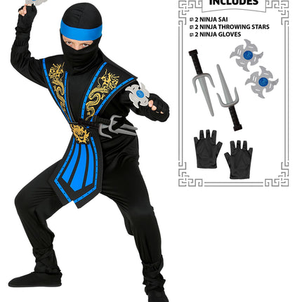 Kombat Ninja Blauw Met Wapens Kostuum Kind