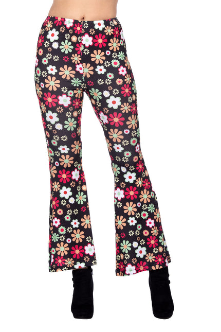 Hippiebroek zwart bloemen