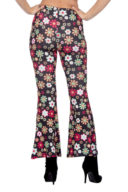 Hippiebroek zwart bloemen