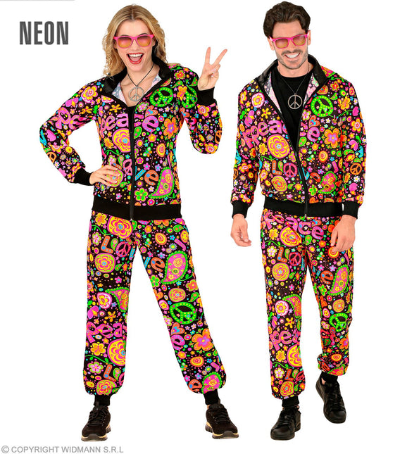 Trainingspak Hippie Neon Peace & Love Kostuum