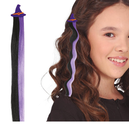 Halloween Hair Extension Zwart Paars 40cm