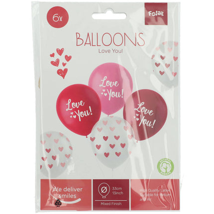 Ballonnen 'Love You!' Mix Roze 33cm - 6 stuks