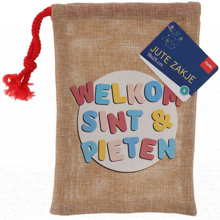 Uitdeelzakje Welkom Sint en Pieten Jute