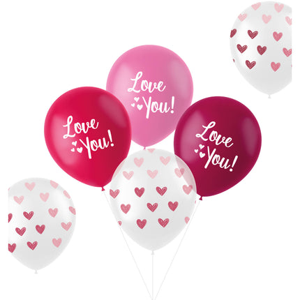 Ballonnen 'Love You!' Mix Roze 33cm - 6 stuks