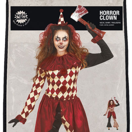 Horror Clown Halloween Kostuum Dames Rood Goud