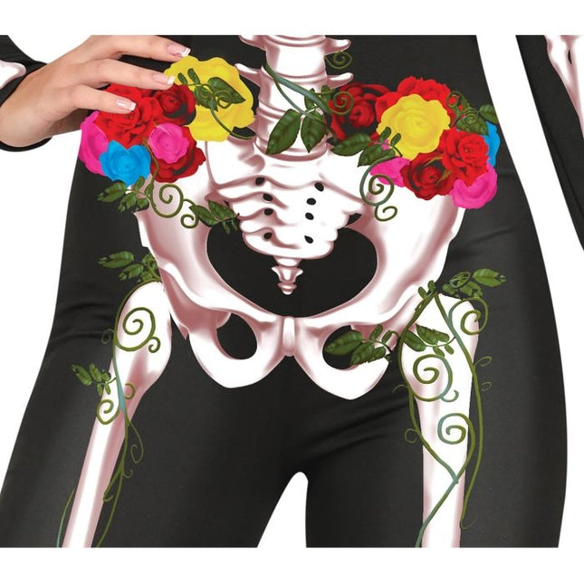 Skelet Halloween Kostuum Dames Bloemen