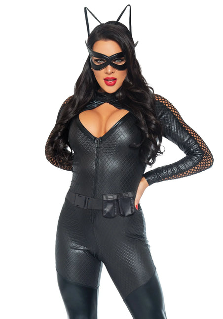 Catwoman Catsuit Zwart Dames Wicked Kitty Leg Avenue