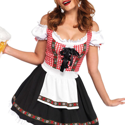 Rood Zwarte Dirndl Jurk Oktoberfest Dames Leg Avenue