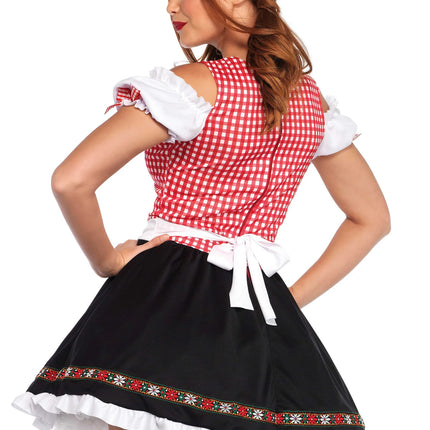 Rood Zwarte Dirndl Jurk Oktoberfest Dames Leg Avenue