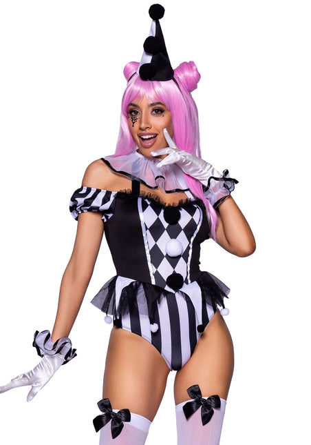 Clownspak Zwart Wit Dames Bodysuit Leg Avenue